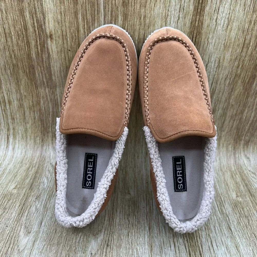 Sorel Falcon Ridge II Slippers Mens Size 8.5 Elk Brown Suede Faux Fur NM2025-286